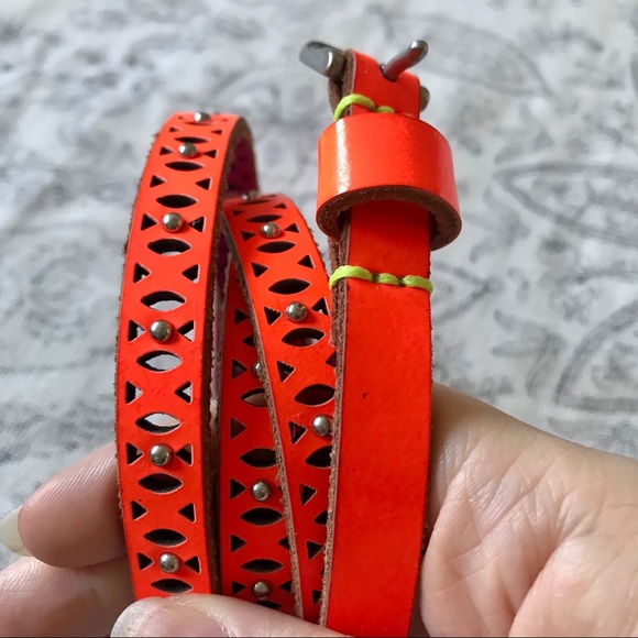 NEW Lucky Brand studded neon orange skinny belt - Picture 2 of 3